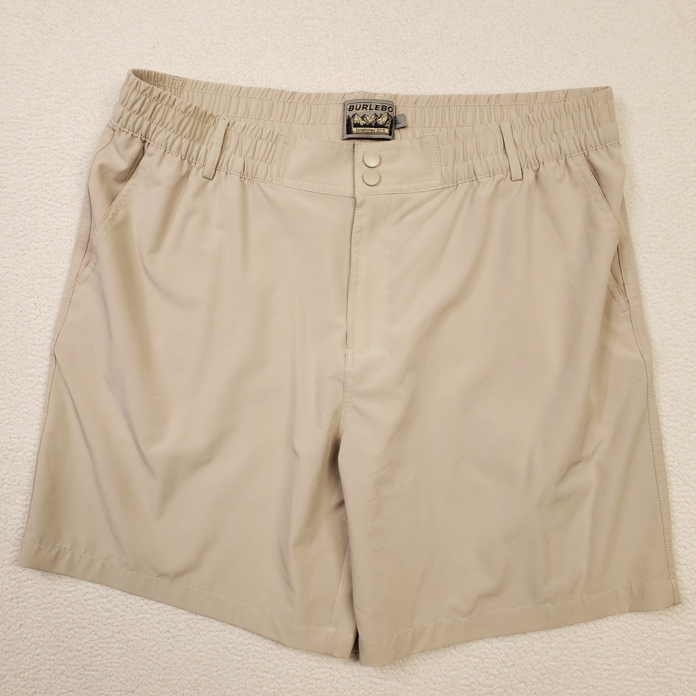 Burlebo Performance Shorts Mens XL Tan 7" Inseam Elastic Waist Golf Outdoor